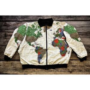 VTG 80s 90s The Cricket Shop World Map Bomber Full Zip Jacket XL USA Globe AOP